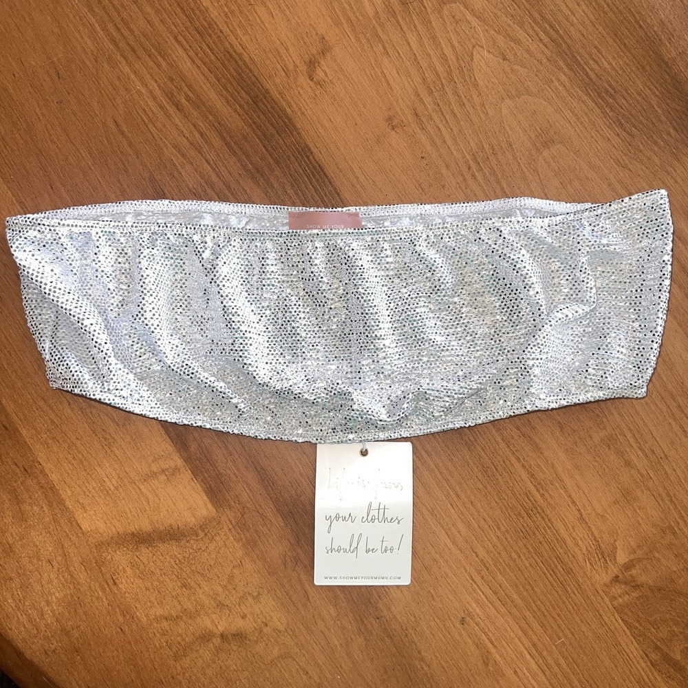 NEW Show Me Your Mumu Micro‎ Tube Top, Silver Confetti Size Large - Picture 4 of 11